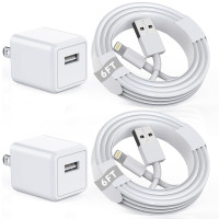 iPhone Charger [Apple MFi Certified] Apple Charger Cord 2Pcak 6FT Lightning Cable Fast Charging with Wall Charger Block Travel Plug Brick Adapter for iPhone 14/13/12/11/XS/XR/SE/7/8/8 Plus/AirPods