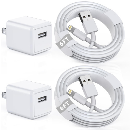 iPhone Charger [Apple MFi Certified] Apple Charger Cord 2Pcak 6FT Lightning Cable Fast Charging with Wall Charger Block Travel Plug Brick Adapter for iPhone 14/13/12/11/XS/XR/SE/7/8/8 Plus/AirPods